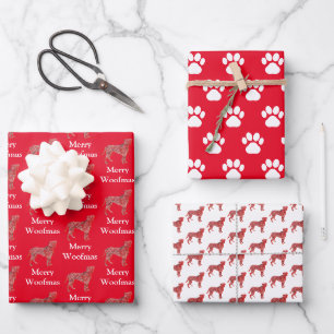 Feuille De Papier Cadeau Silhouette Chien Boxer Rouge Joyeux Woofmas