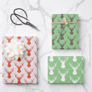 Feuille De Papier Cadeau Silhouettes modernes de la tête de cerf