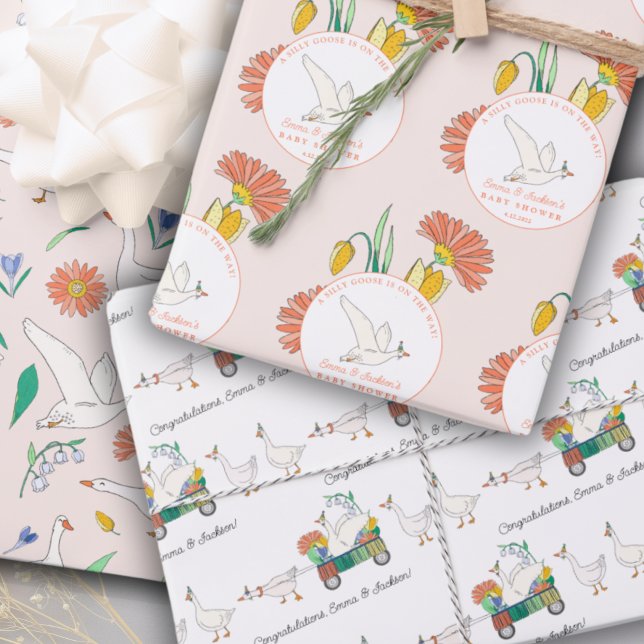 Feuille De Papier Cadeau Silly Goose Party Baby shower fille (Créateur téléchargé)