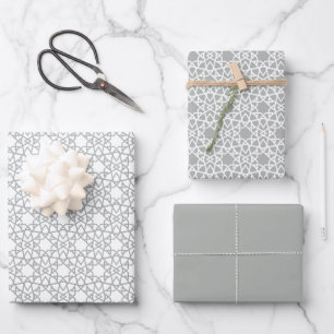 Feuille De Papier Cadeau Silver Grey Arabesque Pattern Design