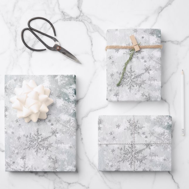 Feuille De Papier Cadeau Silver Snowflakes Froid Lake Ice (Recto)