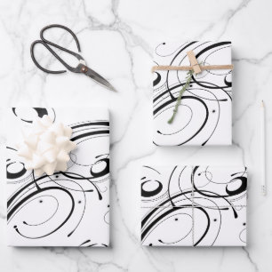 Feuille De Papier Cadeau Simple Belle Défilement noir et blanc
