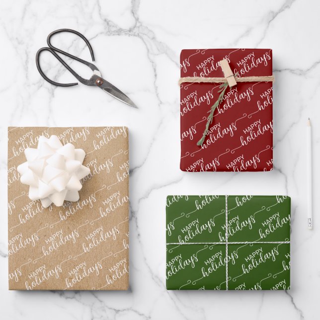 Feuille De Papier Cadeau Simple Classique Chic Joyeux Vacances Voeux (Recto)