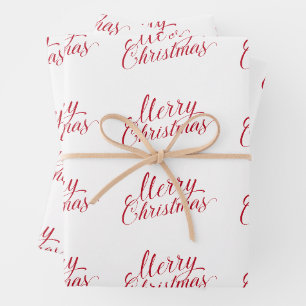 Feuille De Papier Cadeau Simple élégante Rouge Script moderne Noël