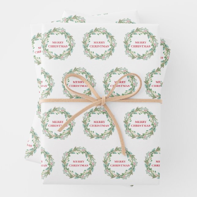 Feuille De Papier Cadeau Simple élégante Wreath Joie moderne Noël (En situation)