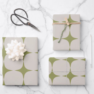 Feuille De Papier Cadeau Simple Mid-Century Moderne Sage Motif vert