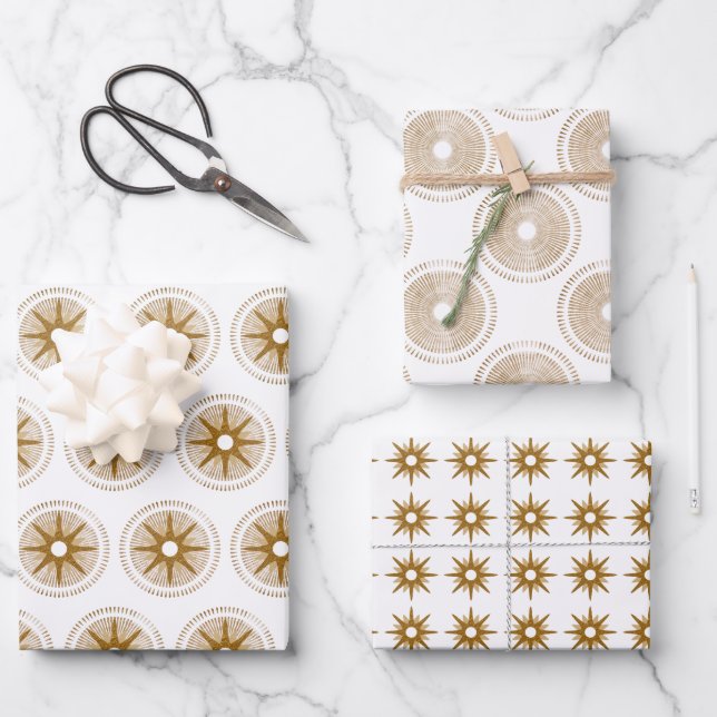 Feuille De Papier Cadeau Simple moderne Gold Starburst Noël (Recto)