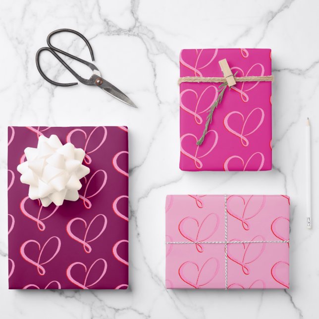 Feuille De Papier Cadeau Simple Pink Red Hearts (Recto)