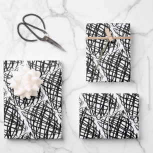 Feuille De Papier Cadeau Simple Scribble Noir Half Drop