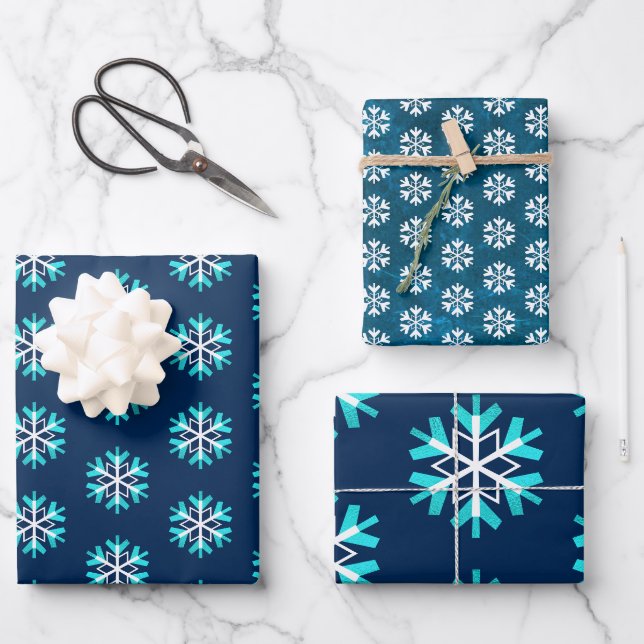 Feuille De Papier Cadeau Simple vacances moderne turquoise flake blanc (Recto)