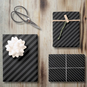 Feuille De Papier Cadeau Simples bandes diagonales noires et fumantes noire