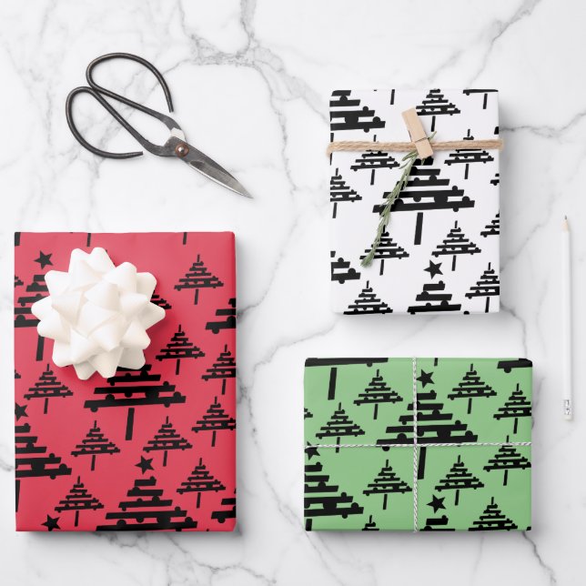 Feuille De Papier Cadeau Simples fêtes Motif d'arbre de Noël (Recto)