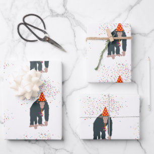 Feuille De Papier Cadeau Singe Chimpanzé Fête Animaux Fête Fête