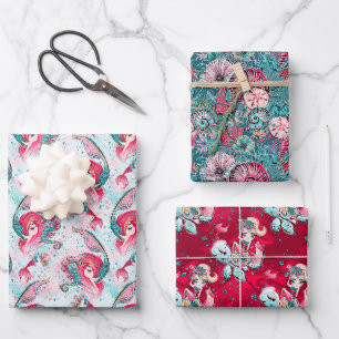 Feuille De Papier Cadeau Sirène de Noël et amis