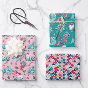 Feuille De Papier Cadeau Sirène de Noël et amis