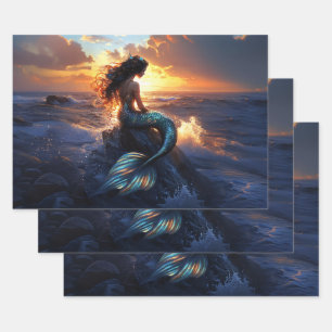 Feuille De Papier Cadeau Sirène du coucher de soleil