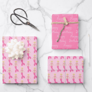 Feuille De Papier Cadeau Sirène Fantaisie Rose Personnalisée pour Anniversa