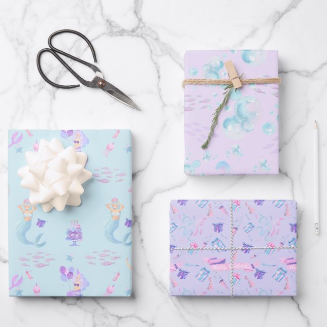 Feuille De Papier Cadeau Sirène magique sous la mer (Recto)