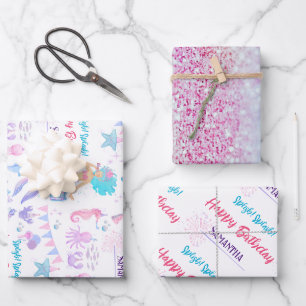 Feuille De Papier Cadeau Sirène Whimsical Sous La Mer Anniversaire