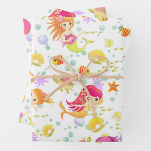 Feuille De Papier Cadeau Sirènes Blanc