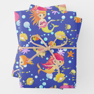 Feuille De Papier Cadeau Sirènes Bleu Navy