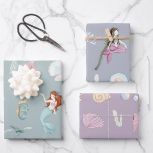 Feuille De Papier Cadeau Sirènes d'aquarelle géante sous la mer