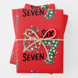 Feuille De Papier Cadeau Six Seven 67 6 7 Noël Mème Drôle Xmas rouge