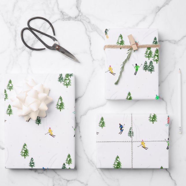 Feuille De Papier Cadeau Ski alpin | Ski de vacances hiver (Recto)