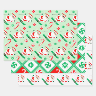 Feuille De Papier Cadeau Ski Holiday Père Noël Skiing Cadeau