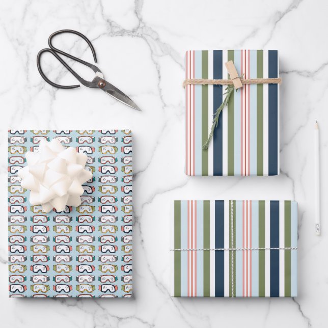 Feuille De Papier Cadeau Ski & Snowboard Goggles & Stripes Gift Wrap (Recto)