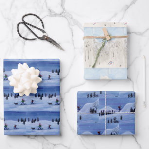 Feuille De Papier Cadeau Skieurs