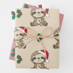 Feuille De Papier Cadeau Sloth Christmas Winter Animaux Fêtes