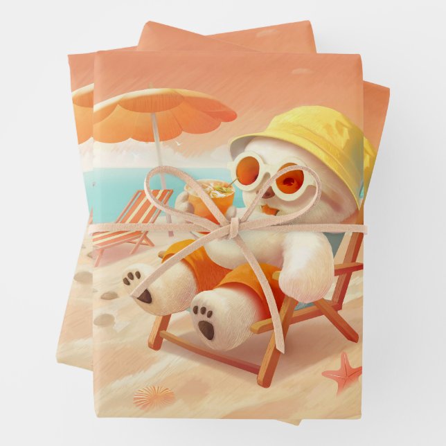 Feuille De Papier Cadeau Smile Pup : Mode Plage Activé Bichon Frisé Sourire (En situation)