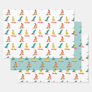 Feuille De Papier Cadeau Snowboardeur Motif vacances Noël