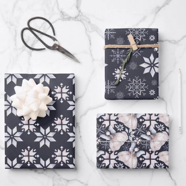 Feuille De Papier Cadeau Snowflakes Hygge et fées Noël (Recto)