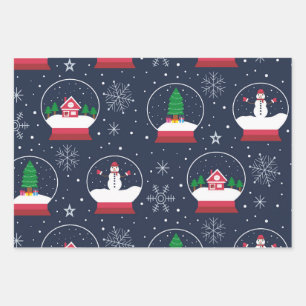 Feuille De Papier Cadeau Snowglobe avec Noël Snowman