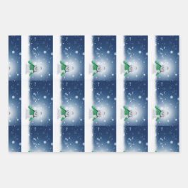Feuille De Papier Cadeau Snowman avec une écharpe verte