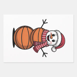Feuille De Papier Cadeau Snowman Basketball Noël Amateurs de sport