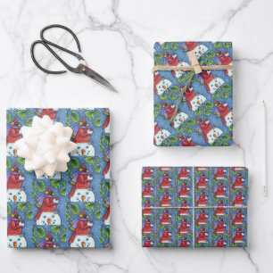 FEUILLE DE PAPIER CADEAU SNOWMAN BODYGUARD, CHRISTMAS CARDINAL REDBIRD