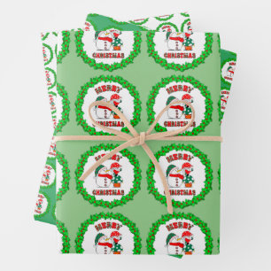Feuille De Papier Cadeau Snowman Buffalo Check Champignons Gnome Set de cad