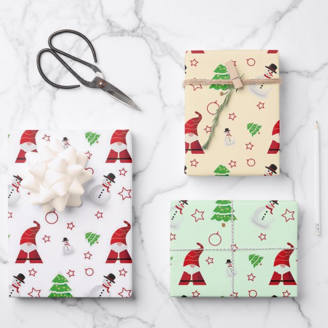 Feuille De Papier Cadeau Snowman Et Père Noël (Recto)