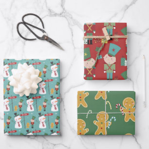 Feuille De Papier Cadeau Snowman Gingerbread Man Tin Soldat Noël