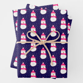 Feuille De Papier Cadeau Snowman rose à la neige