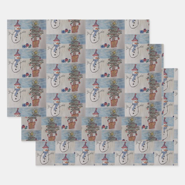 Feuille De Papier Cadeau Snowman & sapin de Noël (Lot)