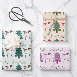 Feuille De Papier Cadeau Snowmen Fêtes Lumières Noël Arbres Noël