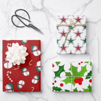 Feuille De Papier Cadeau Snowmen, Holly Berries et Stars