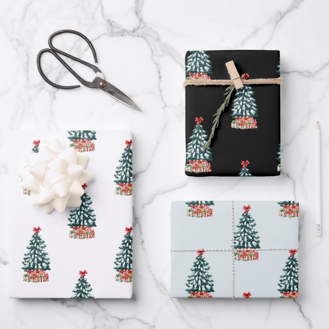 Feuille De Papier Cadeau Snowy Christmas Tree (Recto)