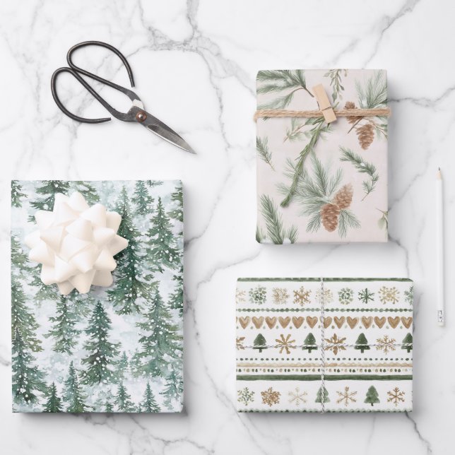 Feuille De Papier Cadeau Snowy Christmas Trees (Recto)