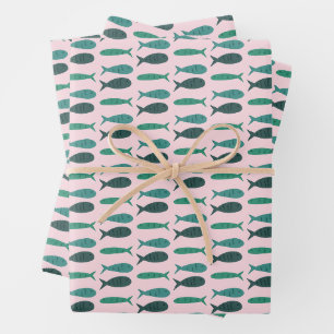 Feuille De Papier Cadeau Soirée au bord de la mer Trois poissons Mignon mod