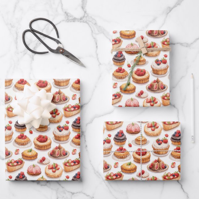Feuille De Papier Cadeau Soirée aux pâtisseries composées carrelées (Recto)
